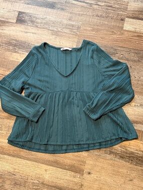 SO Women’s Teal Long Sleeve Oversized V Neck Babydoll Top